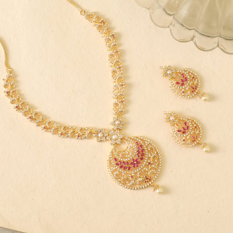 TARINIKA Gold Plated Brass Antique Nakshatra CZ Short Necklace Set with Earrings for Women Indian Jewelry Set Desi Necklace Pearl Fashion Jewelry Gift for Her (Tiah Nakshatra CZ) - Image 3